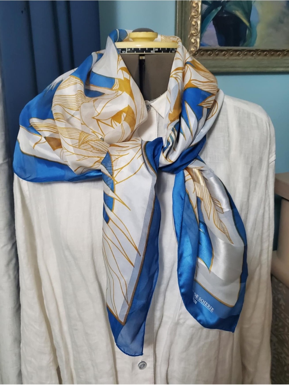 BROCHIER SOIERIES 100% Silk Scarf – Blue Tropical Print